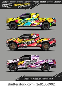 Truck wrap graphic design vector pack. Abstract sporty and adventure racing background. Full vector eps 10
