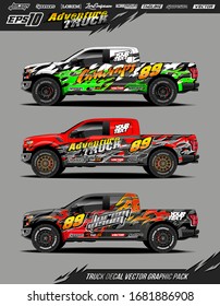 Truck wrap graphic design vector pack. Abstract sporty and adventure racing background. Full vector eps 10