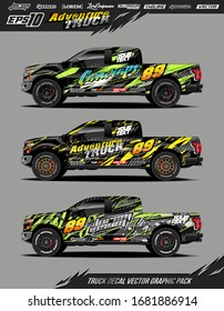 Truck wrap graphic design vector pack. Abstract sporty and adventure racing background. Full vector eps 10