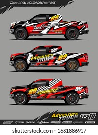 Truck wrap graphic design vector pack. Abstract sporty and adventure racing background. Full vector eps 10