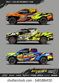 Truck wrap graphic design vector pack. Abstract sporty and adventure racing background. Full vector eps 10