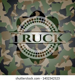 Truck written on a camo texture. Vector Illustration. Detailed.