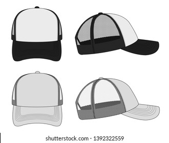 trucker cap / mesh cap template illustration set (black&white / gray)