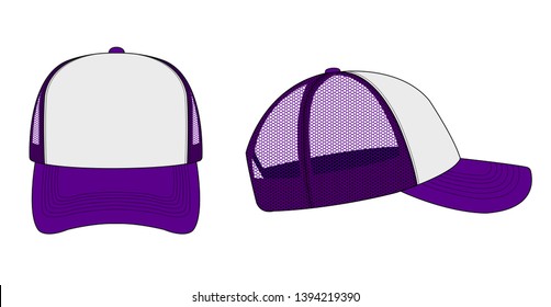 trucker cap / mesh cap template illustration (white and purple)