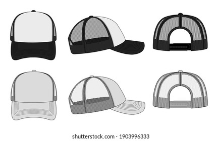 trucker cap , mesh cap template illustration (white and black)	