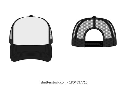 trucker cap , mesh cap template illustration ( black)	