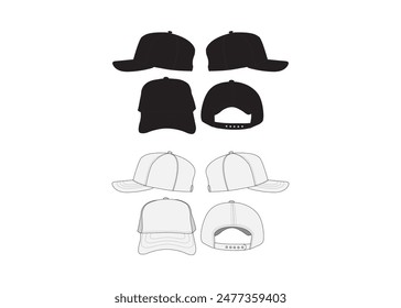 Trucker Cap Mesh Cap Template Illustration Black and White Trucker Hat Mesh Vector Mockup Template Streetwear Headwear Vector Mockup Collection