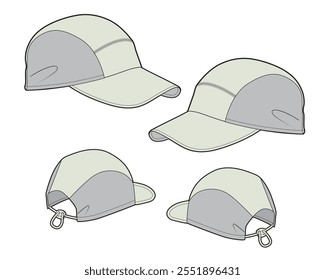 Trucker caps flat drawing vector mockup template.