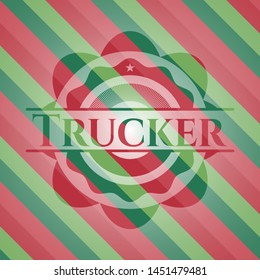 Trucker christmas style emblem. Vector Illustration. Detailed.