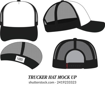 Trucker hat mockup, mockup design, black and white, vintage, editable.