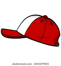 Trucker Hat Snapback Red White Cap Doodle Drawing Vector Illustration