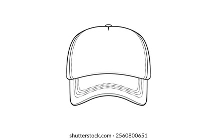 Trucker hat technical fashion illustration. trucker cap vector template illustration. Front view. structured cap. curved brim. adjustable strap. unisex. white color. CAD mockup.