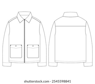 Trucker Jacket Denim Jacket treinador Jacket vetor ilustração modelo design plano design mock up