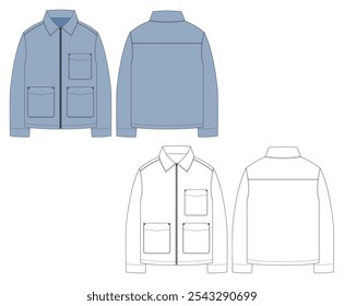 Trucker Jacket template technical drawing vector mock-up flat design vector illustration