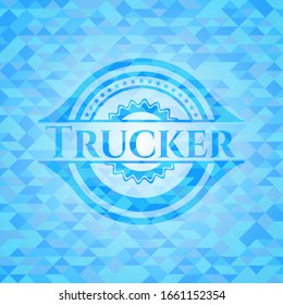Emblema azul celeste del camión con fondo de mosaico triangular