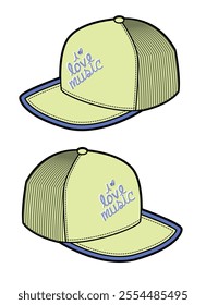 Trucker mesh caps technical drawing vector template.