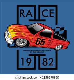 trucker on the race,vector car illustration for t shirt