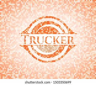 Trucker orange mosaic emblem with background