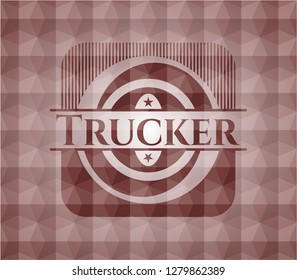 Trucker red badge with geometric background. Seamless.