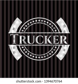 Trucker silvery emblem. Vector Illustration. Mosaic.