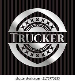 Trucker silvery emblem. Vector Illustration. Mosaic. 