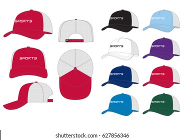 Trucker Sportswear Cap // front, back and side views with team wear colors