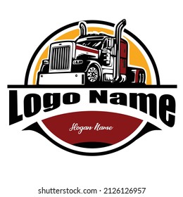 Trucking company badge logo semi truck logo  ready made logo template set vector Premium Vector