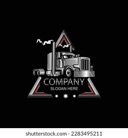 Trucking company badge logo semi truck logo ready made logo template set vector Premium Vector.