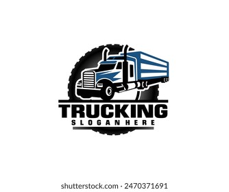 Trucking company badge logo, semi truck logo, 18 wheeler ready made logo template