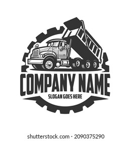 Trucking company circle emblem logo. Dump truck side view vector illustration. Best for trucking related industry logo