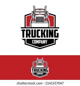 Trucking company emblem badge logo vector isolated in white and red background