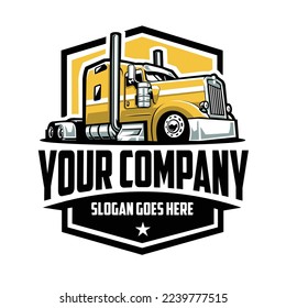 Trucking Company Emblem Badge Logo Vector Isolated. Yellow Semi Truck 18 Wheeler Truck Logo