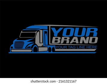 Trucking company emblem logo ready made logo template. Semi truck 18 wheeler freight badge logo vector isolated. Perfect logo for trucking and freight industry