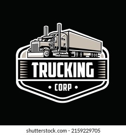 Trucking company emblem logo sticker. Premium emblem logo vector isolated on black background