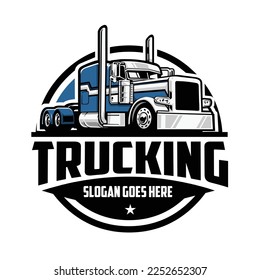 Trucking company logo, 18 wheeler circle emblem logo. Best for trucking and freight related industry