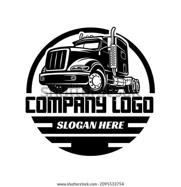 Trucking company logo, semi truck\
logo, 18 wheeler ready made logo template set vector\
isolated