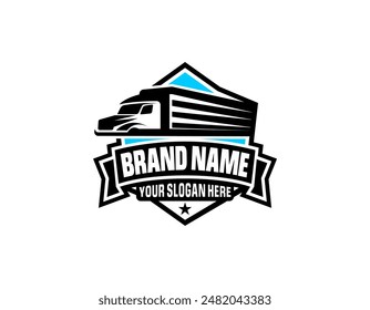 Trucking company logo template, Container Truck and Trailer Shield Retro