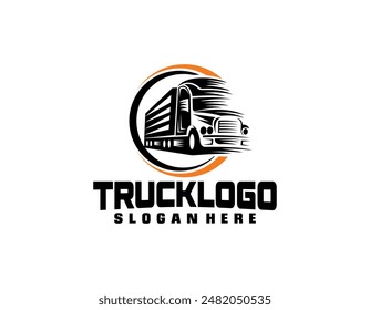 Trucking company logo template, Transportation logo. Silhouette truck various emblems of logistic theme. business logo isolate