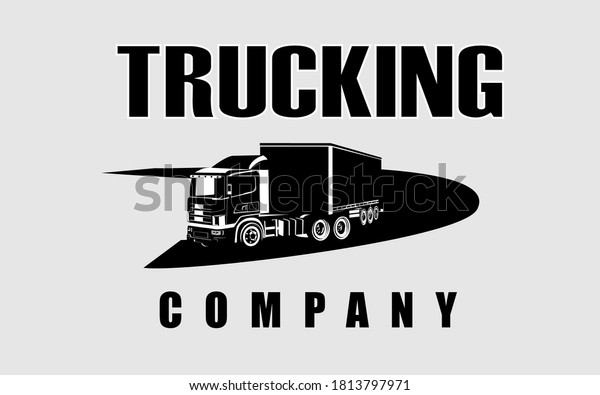 Trucking\
company logo, truck drives on the road\
vector