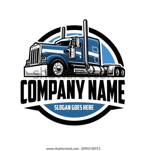Trucking company ready made logo. 18 wheeler\
semi truck logo vector related\
industry