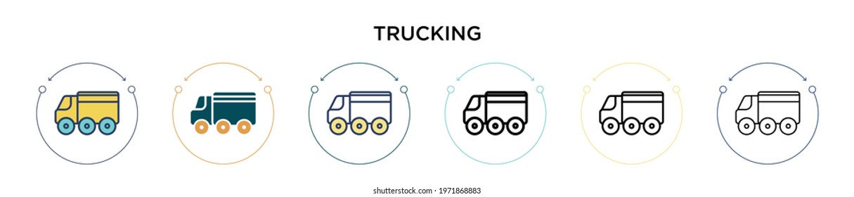 Trucking icon in filled, thin line, outline and stroke style. Vector illustration of two colored and black trucking vector icons designs can be used for mobile, ui, web