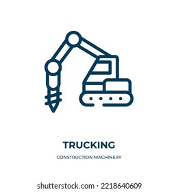 Trucking icon. Linear vector illustration from construction machinery collection. Outline trucking icon vector. Thin line symbol for use on web and mobile apps, logo, print media.
