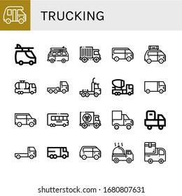 trucking icon set. Collection of Van, Truck, Tank truck, Mixer truck, Cargo Delivery Lorry icons