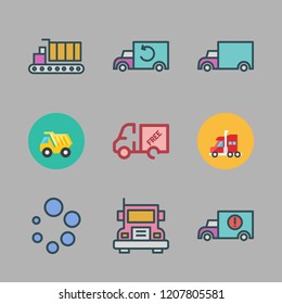 trucking icon set. vector set about truck, dump truck, cargo truck and loading icons set.