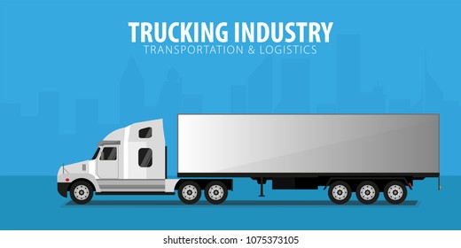 Trucking Industry banner, Logistic and delivery. Semi truck. Vector Illustration