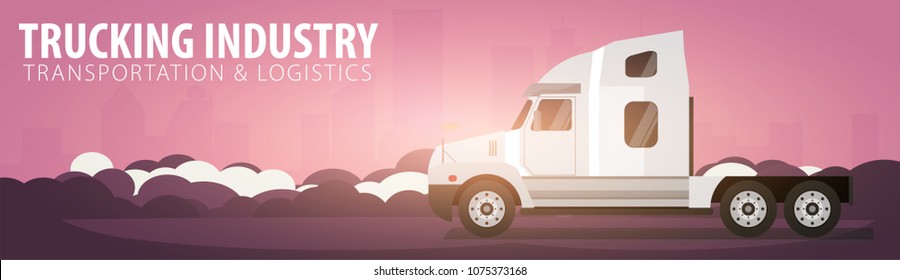 Trucking Industry banner, Logistic and delivery. Semi truck. Vector Illustration