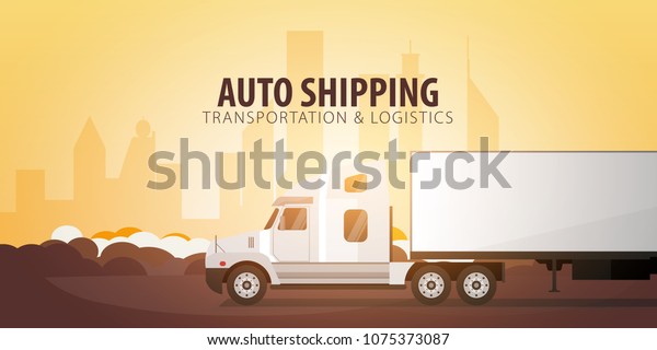 Trucking Industry banner, Logistic and\
delivery. Semi truck. Vector\
Illustration