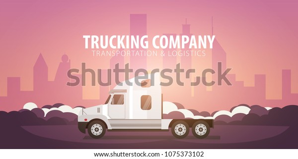 Trucking Industry banner, Logistic and\
delivery. Semi truck. Vector\
Illustration
