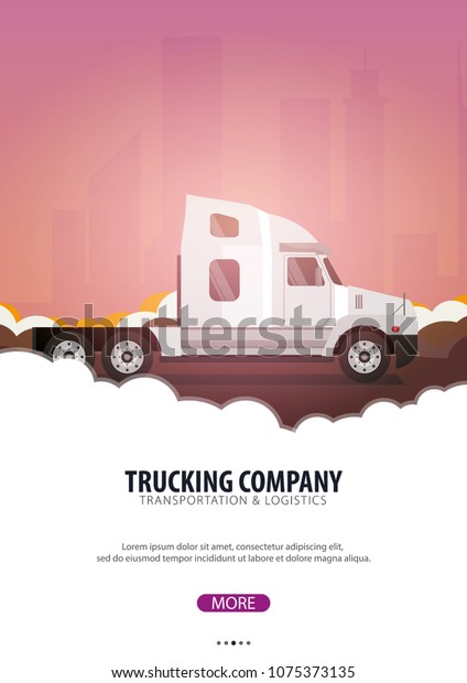 Trucking Industry poster, Logistic and\
delivery. Semi truck. Vector\
Illustration