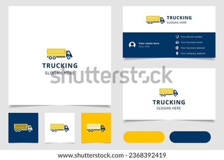 Trucking logo design with editable slogan. Branding book and business card template.